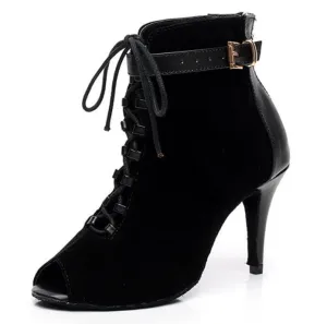 Black Suede Dance Booties Salsa Social Bachata Dance Shoes