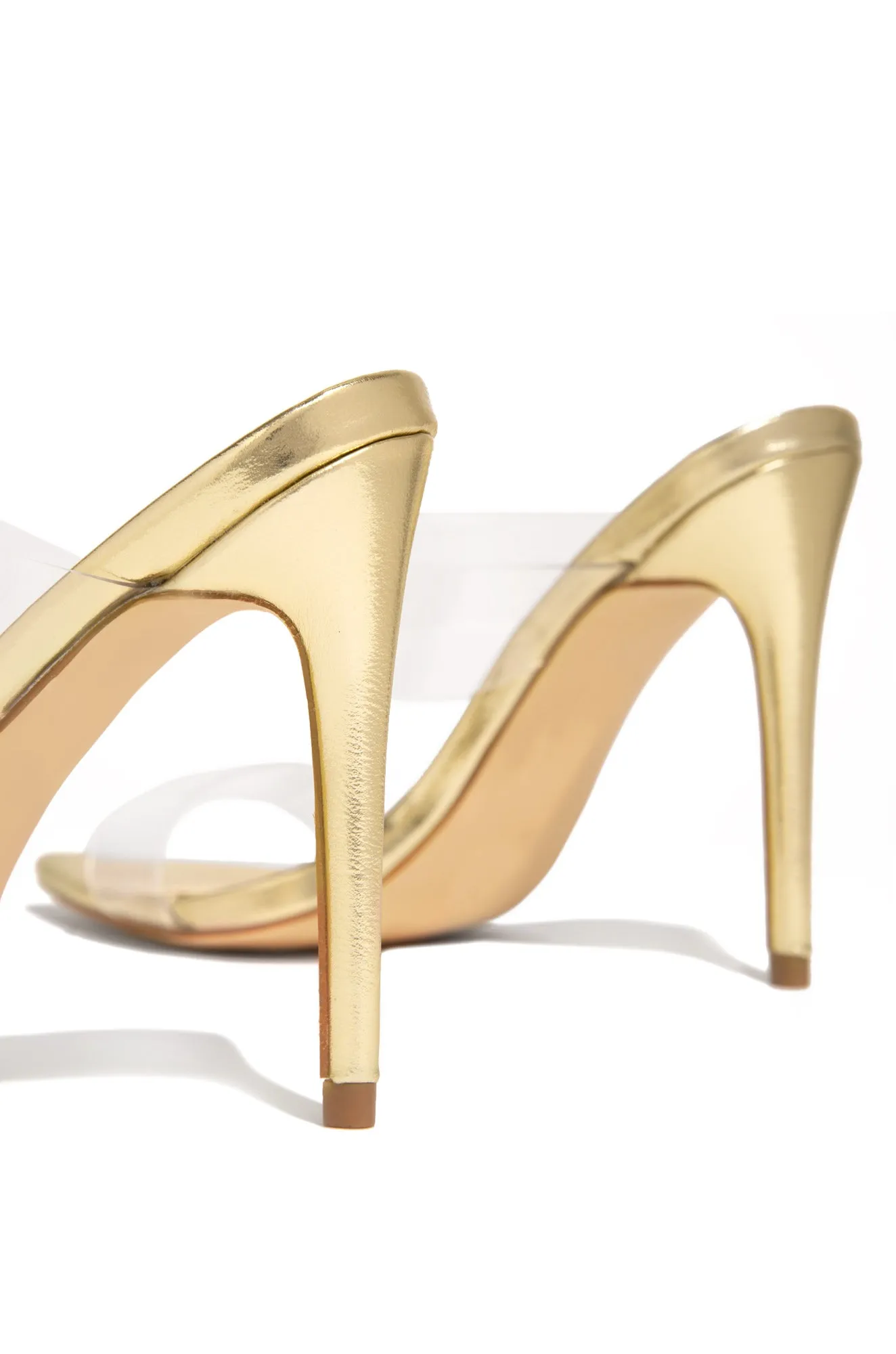Social Babe Clear Strap High Heel Mules - Gold
